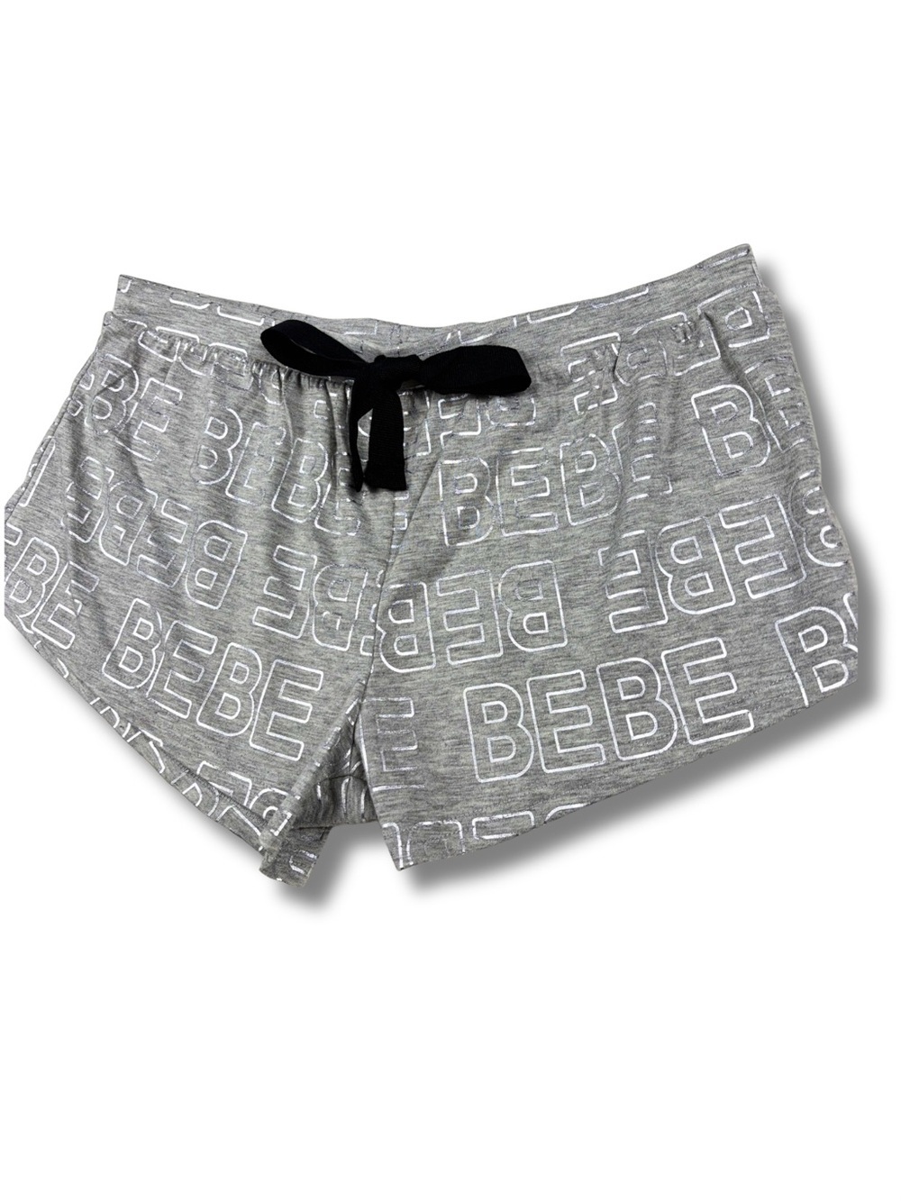 BEBE Gray Metallic Logo Lounge Shorts Small